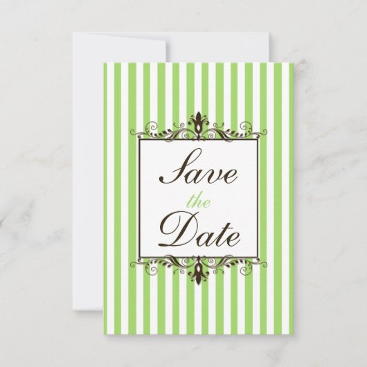 Apple Green, White, Brown Striped Save the Date (Voorkant)