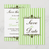 Apple Green, White, Brown Striped Save the Date (Voorkant / Achterkant)