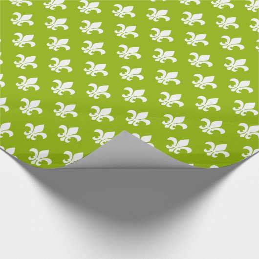 Apple Green White Fleur de Lis Pattern Cadeaupapier (Hoek)