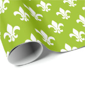 Apple Green White Fleur de Lis Pattern Cadeaupapier (Rol Hoek)