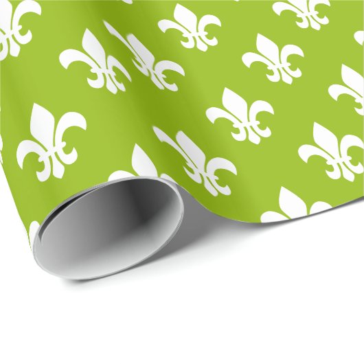 Apple Green White Fleur de Lis Pattern Cadeaupapier (Rol Hoek)