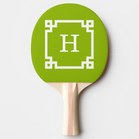 Apple Green White Greek Key #2 Geframed Monogram Tafeltennisbatje (Voorkant)