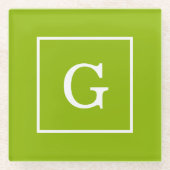 Apple Green White Initiaal Monogram Glazen Onderzetter (Voorkant)
