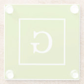 Apple Green White Initiaal Monogram Glazen Onderzetter (Achterkant)