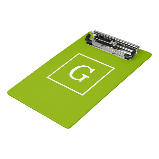 Apple Green White Initiaal Monogram Mini Klembord (Angled3)