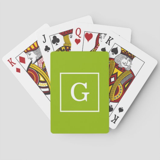 Apple Green White Initiaal Monogram Speelkaarten (Achterkant)