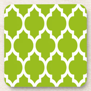 Apple Green White Moroccan Quatrefoil Pattern #4 Bier Onderzetter