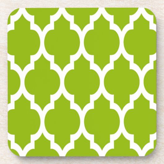 Apple Green White Moroccan Quatrefoil Pattern #4 Bier Onderzetter (Voorkant)