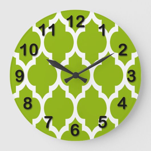 Apple Green White Moroccan Quatrefoil Pattern #4 Grote Klok (Voorkant)