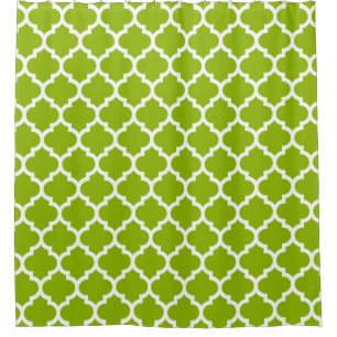 Apple Green White Moroccan Quatrefoil Pattern #5 Douchegordijn