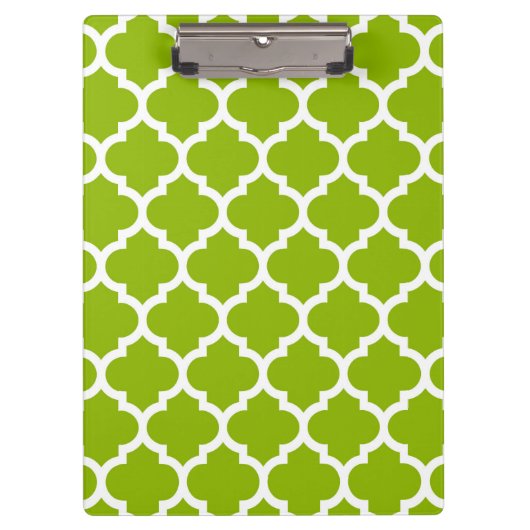 Apple Green White Moroccan Quatrefoil Pattern #5 Klembord (Voorkant)