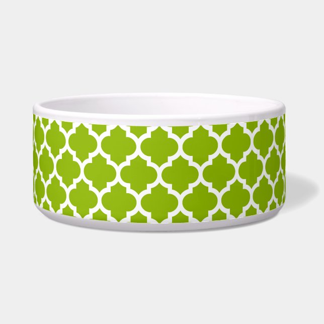 Apple Green White Moroccan Quatrefoil Pattern #5 Voerbakje (Voorkant)