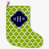 Apple Green Wt Moroccan #5 Navy 3 Initiaal Monogra Grote Kerstsok (Voorkant)