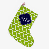 Apple Green Wt Moroccan #5 Navy 3 Initiaal Monogra Grote Kerstsok (Voorkant (Hangend))