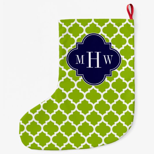 Apple Green Wt Moroccan #5 Navy 3 Initiaal Monogra Grote Kerstsok (Achterkant)