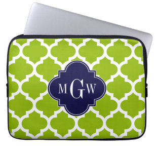 Apple Green Wt Moroccan #5 Navy 3 Initiaal Monogra Laptop Sleeve