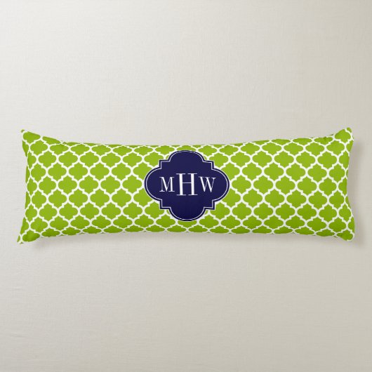 Apple Green Wt Moroccan #5 Navy 3 Initiaal Monogra Lichaamskussen (Voorkant)