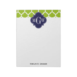 Apple Green Wt Moroccan #5 Navy 3 Initiaal Monogra Notitieblok