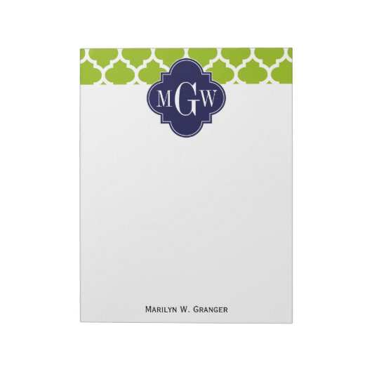 Apple Green Wt Moroccan #5 Navy 3 Initiaal Monogra Notitieblok (Linkerzijde)