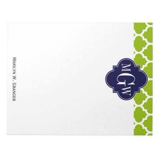 Apple Green Wt Moroccan #5 Navy 3 Initiaal Monogra Notitieblok (Voorkant)