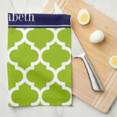 Apple Grn WhMarokkaans #5 Monogram op de blauwe na Theedoek (Quarter Fold)