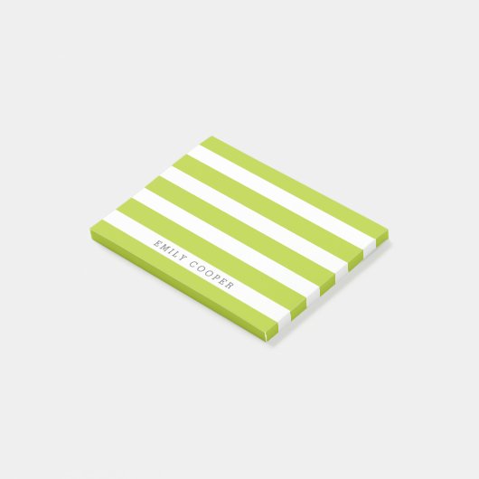 Apple Groen en Wit Klassieke Strepen Monogram Post-it® Notes (Schuin)