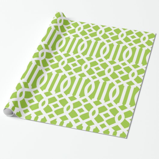 Apple groen en wit trellis patroon cadeaupapier (Uitgerold)