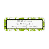 Apple Groen & Zwart Damast Swirl Dot Adreslabel Etiket (Voorkant)