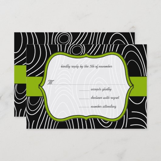 Apple Groen & Zwart Houten Graan Bruiloft RSVP (Voorkant / Achterkant)