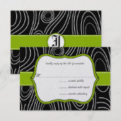 Apple Groen & Zwart Houten Graan Bruiloft Stippen RSVP Kaartje (Voorkant / Achterkant)