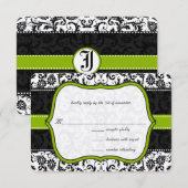 Apple Groen Zwart Vintage Damast Trouw Uitnodiging (Voorkant / Achterkant)