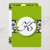 Apple groene zwarte damast bruiloft uitnodigingen (Voorkant / Achterkant)