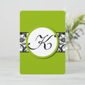 Apple groene zwarte damast bruiloft uitnodigingen (Staand voorkant)