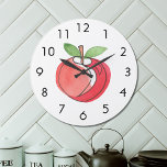 Apple Grote Klok<br><div class="desc">Deze leuke appelwandklok is versierd met een waterverf rode appel. Maakt een geweldig cadeau voor leraren en voor uw favoriete kok. Perfect voor het klaslokaal en de keuken. Originele Waterverf © Michele Davies.</div>