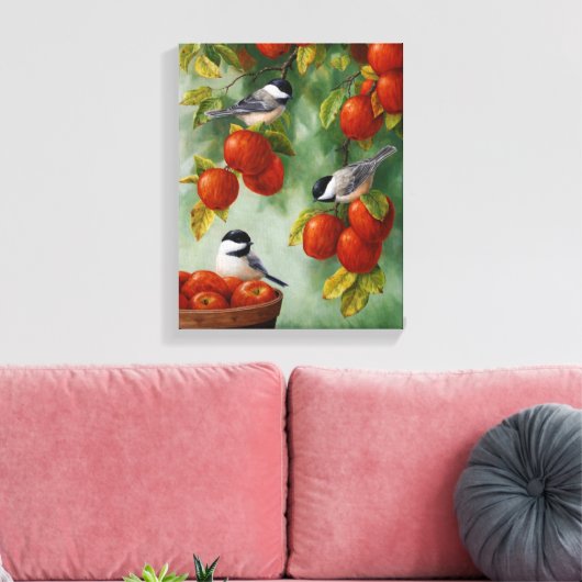 Apple Harvest Chickadees 30 "x20" Canvas Afdruk (Insitu (Woonkamer))
