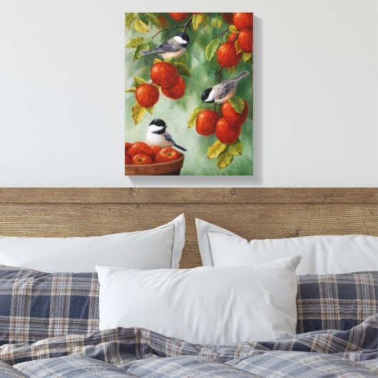Apple Harvest Chickadees 30 "x20" Canvas Afdruk (Insitu (Slaapkamer))