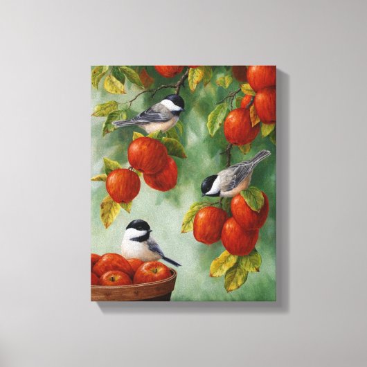 Apple Harvest Chickadees 30 "x20" Canvas Afdruk (Voorkant)