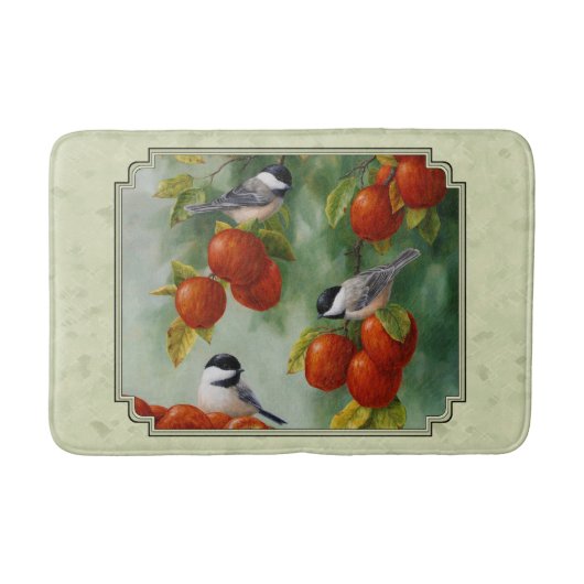 Apple Harvest Chickadees Green Badmat (Voorkant)