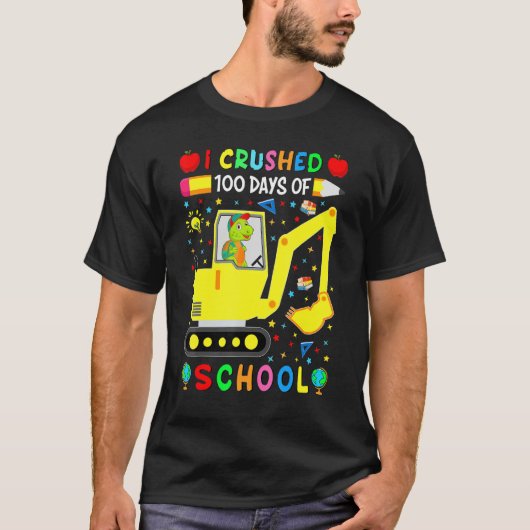 Apple I Crushed 100 Day of School Dinosaur Truck F T-shirt (Voorkant)