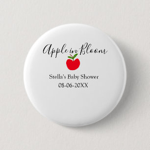 Apple in bloei baby shower rode appel naam datum  ronde button 5,7 cm