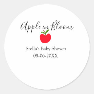 Apple in bloei baby shower rode appel naam datum ronde sticker