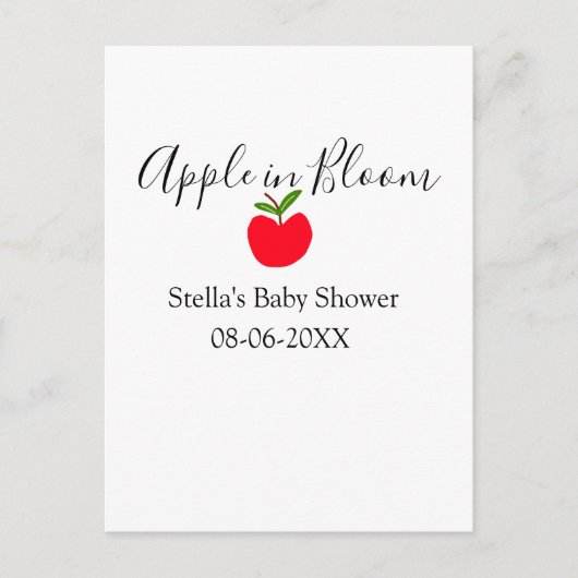 Apple in bloom baby shower red apple name date  briefkaart (Voorkant)
