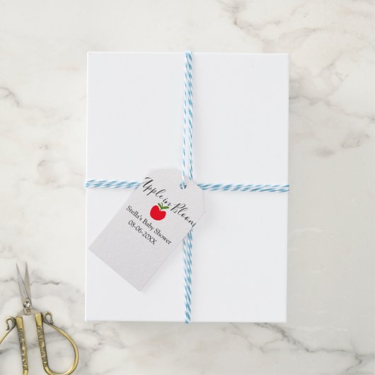 Apple in bloom baby shower red apple name date  cadeaulabel (Met Touw)