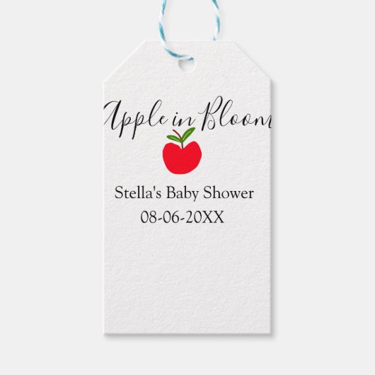 Apple in bloom baby shower red apple name date  cadeaulabel (Voorkant)