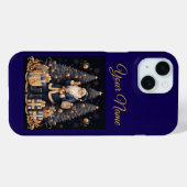 Apple iPhone Hoesje 15-Navy Blue & Goud Kerstmis (Achterkant (horizontaal))