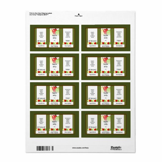 Apple Jelly Canning Jar Label (Full Sheet)