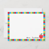 Apple & Kleurrijke Blokken Schattige Leraar Statio Notitiekaartje (Voorkant)