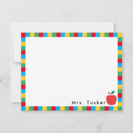 Apple & Kleurrijke Blokken Schattige Leraar Statio Notitiekaartje