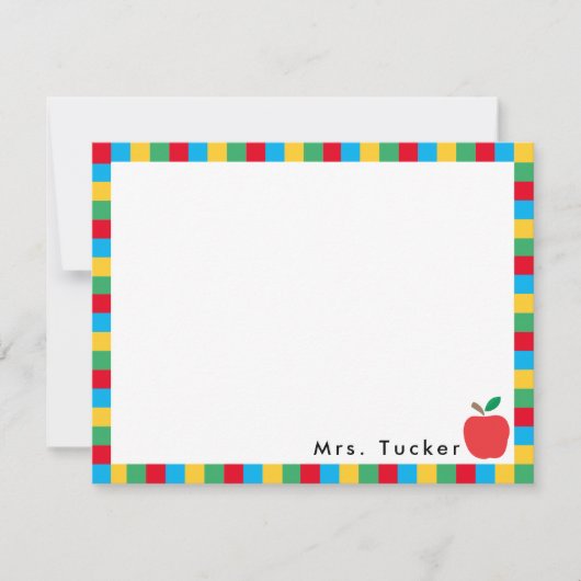 Apple & Kleurrijke Blokken Schattige Leraar Statio Notitiekaartje (Voorkant)