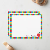 Apple & Kleurrijke Blokken Schattige Leraar Statio Notitiekaartje (Voorkant / Achterkant in situ)